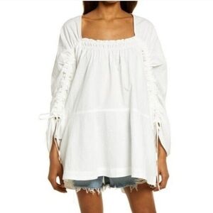 Free People Cream Lace-Up Tunic